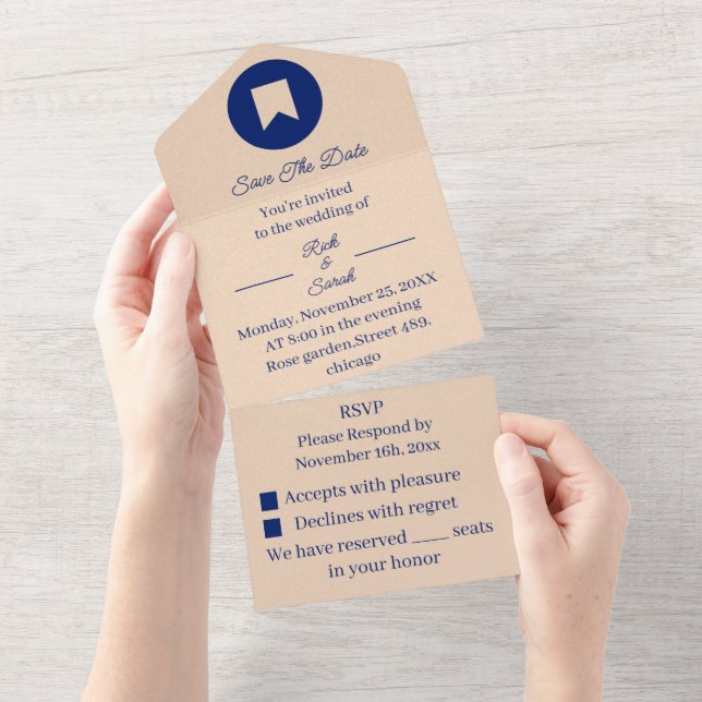 Simple Beige Customized Save The Date All In One Invitation (Tearaway)