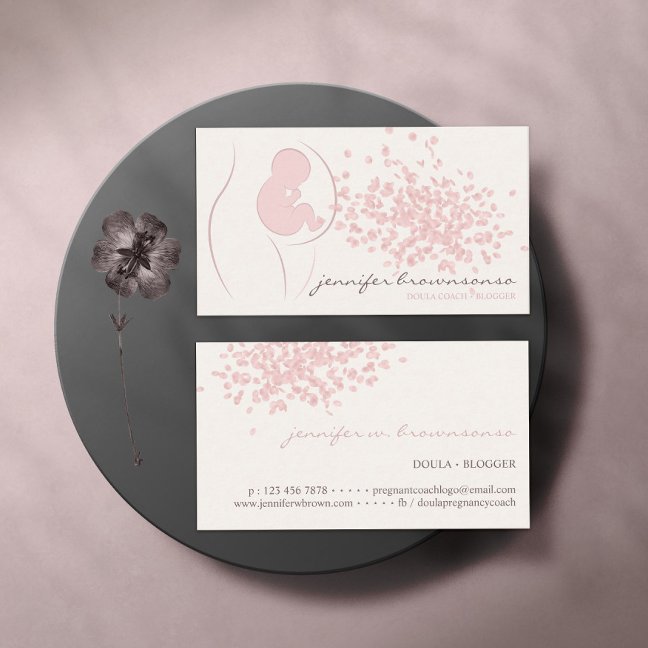 Simple Beige Doula Birth Coach Pregnant Business Card