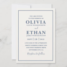 Simple Beige Dusty Blue Minimalist Border Wedding