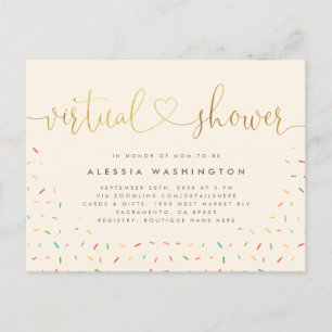 Simple Beige & Gold Calligraphy Virtual Shower Invitation Postcard