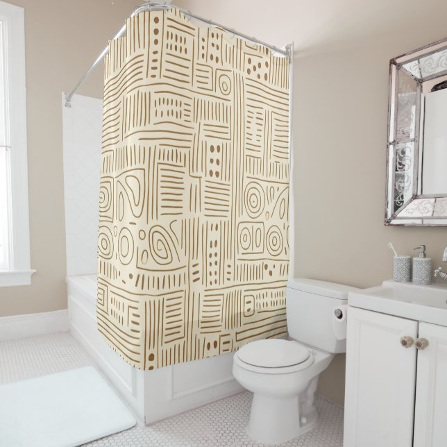 Simple Beige Japandi Shower Curtain (In Situ)