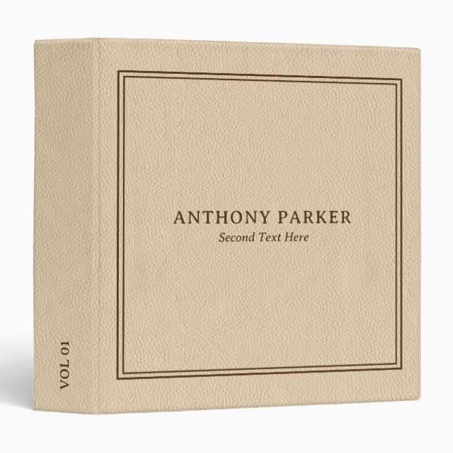 Simple Beige Leather Look   3 Ring Binder (Front/Spine)