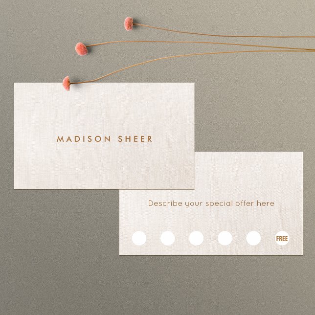 Simple Beige Linen 6 Punch Customer Loyalty Card (Creator Uploaded)
