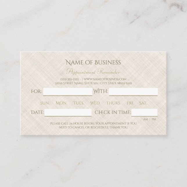 Simple Beige Linen Elegant Script Appointment (Front)