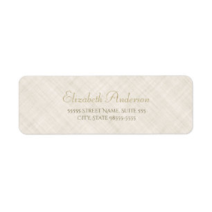 Simple Beige Linen Pattern Elegant Gold Script Label