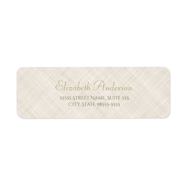 Simple Beige Linen Pattern Elegant Gold Script Label (Front)