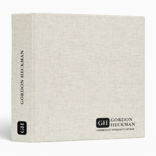 Simple Beige Linen Texture Custom Monogram 3 Ring Binder