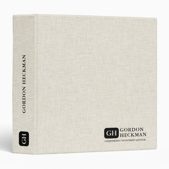 Simple Beige Linen Texture Custom Monogram 3 Ring Binder (Front/Spine)