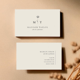 Simple Beige Minimal Chic Monogram Business Card
