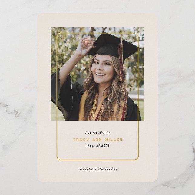 Simple Beige, minimalist graduation announcement  (Front)
