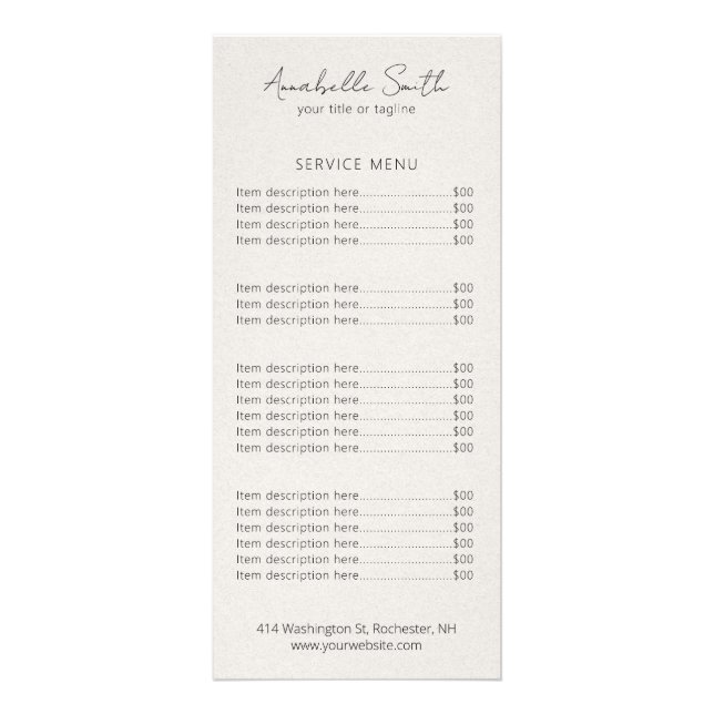 Simple Beige Minimalist Modern Elegant Rack Card (Front)