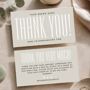 Simple beige minimalist thank you business card