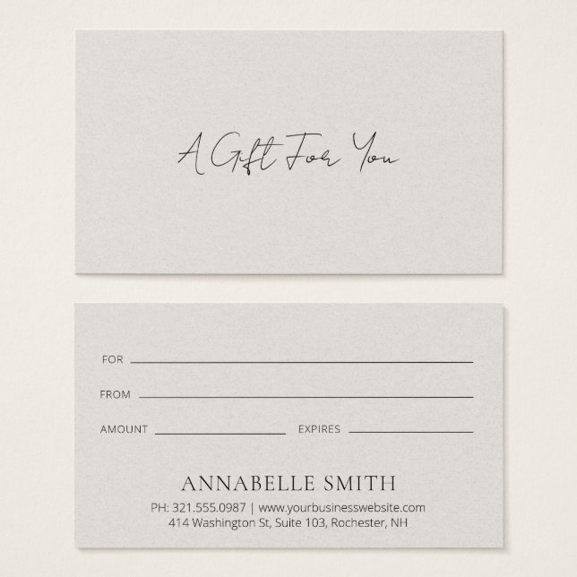 Simple Beige Modern Elegant Gift Certificate (Front & Back)