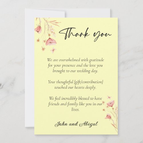 Simple beige pink floral wedding thank you card