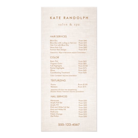 Simple Beige Salon Spa Price List Service Menu