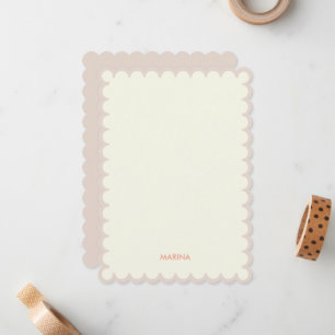 Simple beige Scalloped frame custom name Note Card