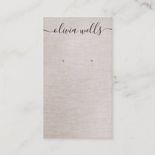 Simple Beige Signature Script Earring Display Business Card (Front)