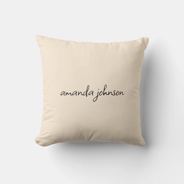 Simple Beige Typography Monogram Full Name Throw Pillow (Front)