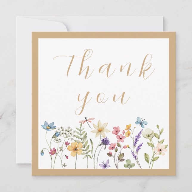 Simple Beige Watercolor Wildflower Floral  Thank You Card (Front)
