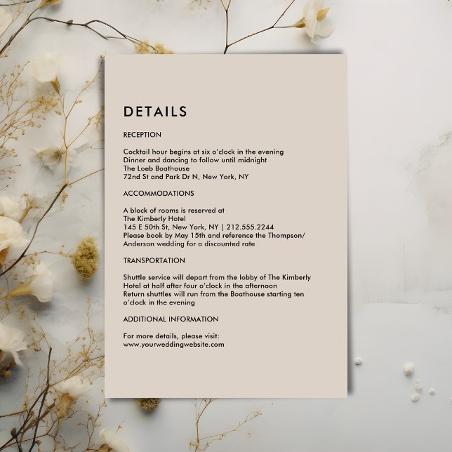 Simple Beige Wedding Details  Enclosure Card (Simple Beige Wedding Details Enclosure Card)