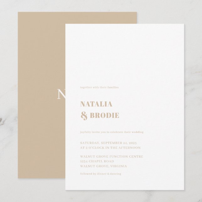 Simple Beige White Wedding Invitation (Front/Back)