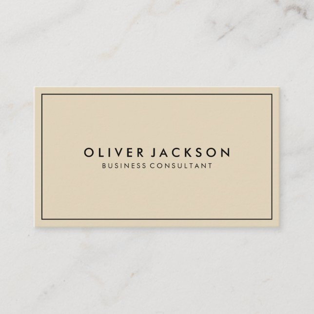Simple Beige with Black Border Minimalist Business Card (Front)