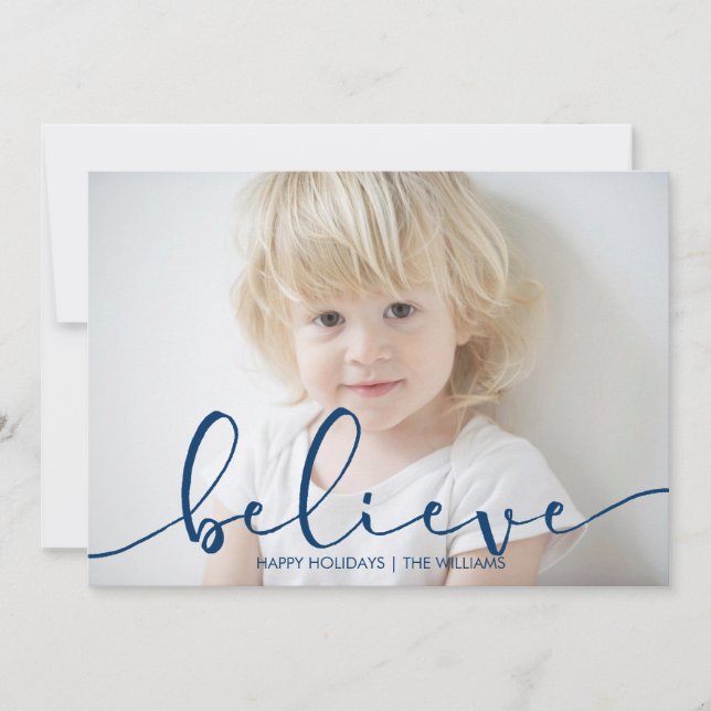 Simple Believe BLUE Holiday PHOTO Card (Front)