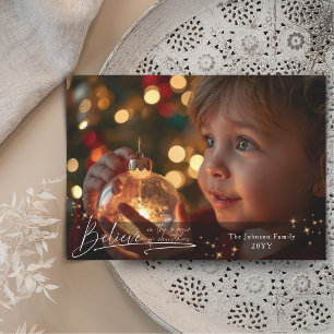 Simple Believe In The Magic Photo Stars Holiday Card