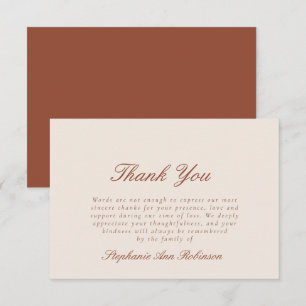 Simple Bereavement Funeral Cream Terracotta Thank You Card