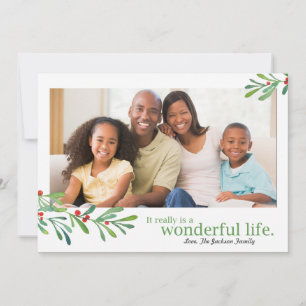 Simple Berries Wonderful Life 1 Photo Holiday Card