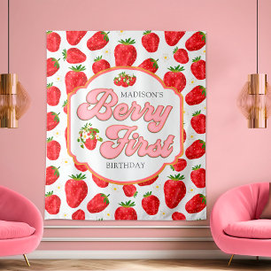Simple Berry First Strawberry Birthday Backdrop