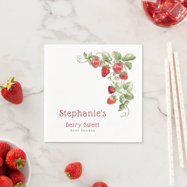 Simple Berry Sweet Strawberry  Baby Shower Napkins (Insitu)