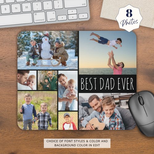 Simple BEST DAD EVER 8 Photo Collage Mouse Pad