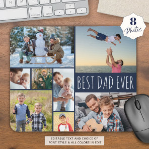 Simple BEST DAD EVER 8 Photo Collage Navy Blue Mouse Pad