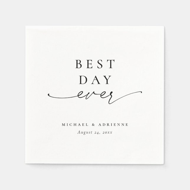 Simple Best Day Ever Calligraphy Wedding Napkins (Front)