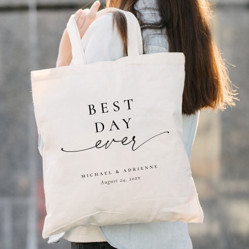 Simple Best Day Ever Calligraphy Wedding Tote Bag