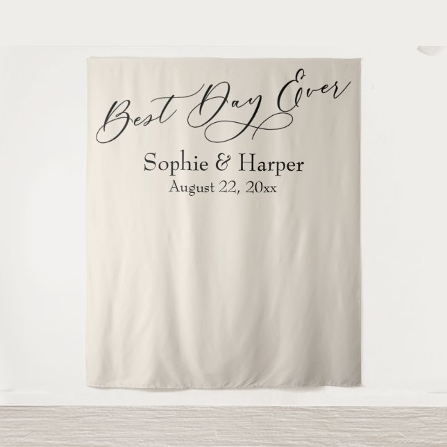 Simple Best Day Ever Cream Photo Backdrop (Front)