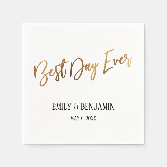 Simple Best Day Ever Faux Gold Foil Typography Napkins (Front)