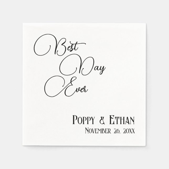 Simple Best Day Ever Wedding Celebration Napkins (Front)