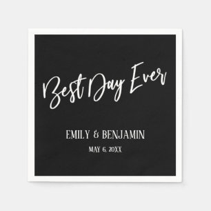 Simple Best Day Ever Wedding Typography Black Napkins