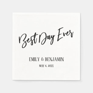 Simple Best Day Ever Wedding Typography White Napkins