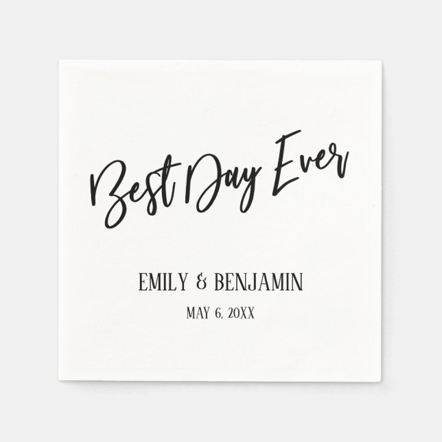 Simple Best Day Ever Wedding Typography White Napkins (Front)
