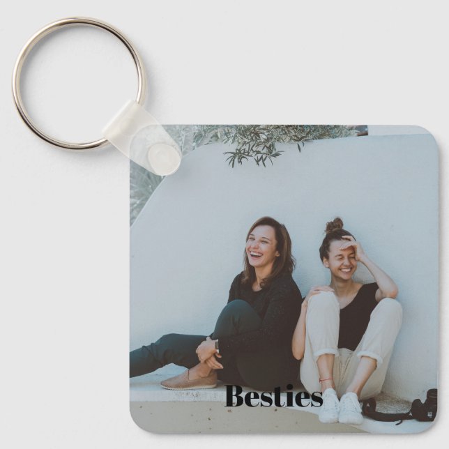 Simple Best Friend Besties Double Sided Photo Keychain (Front)