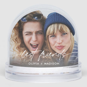 Simple Best Friends 2 Photo Modern Script Snow Globe