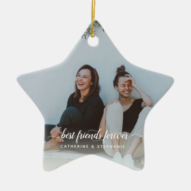 Simple Best Friends Forever Photo Ceramic Ornament (Front)