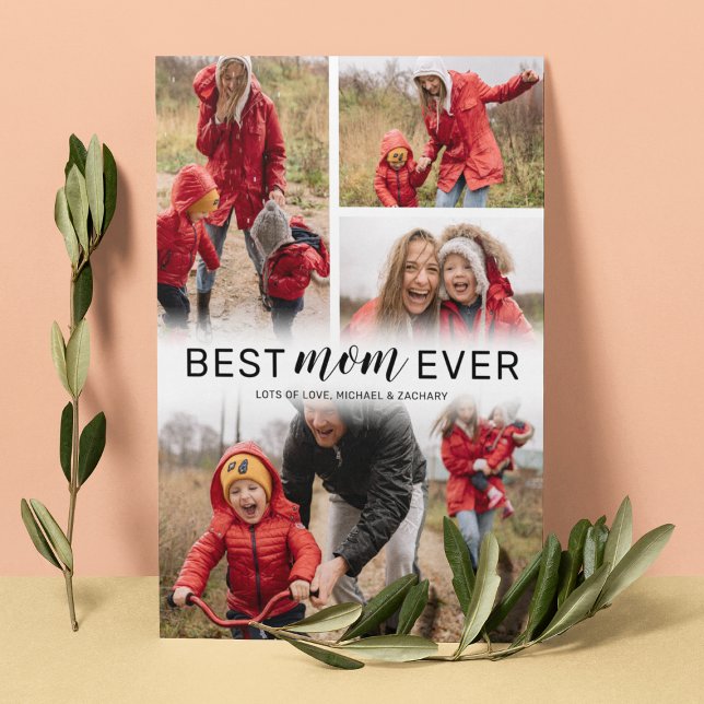 Simple Best Mom Ever 4 Photo Mother's Day Card (Creator Uploaded)
