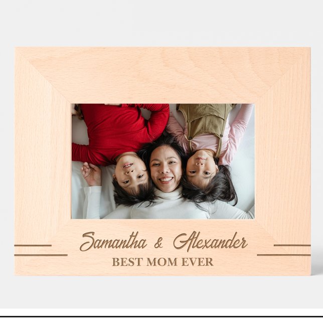 Simple Best mom ever Name Engraved Wood Frame (Creator Uploaded)