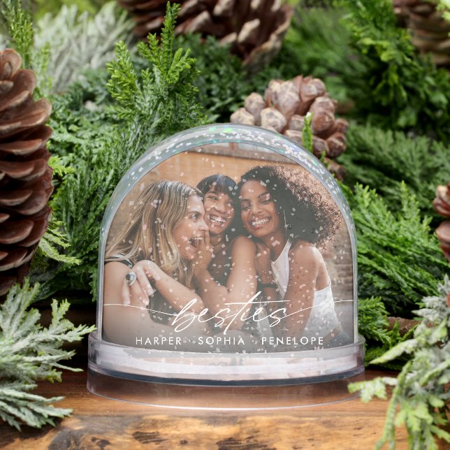 Simple Besties 2 Photo Modern Script Snow Globe (Winter)