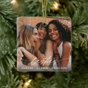 Simple Besties Create Your Own Photo Modern Script Ceramic Ornament