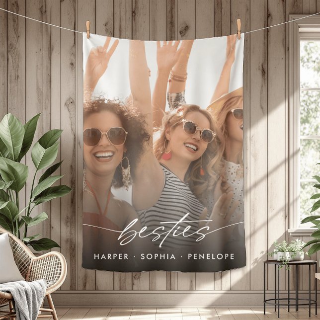 Simple Besties Create Your Own Photo Modern Script Fleece Blanket (Creator Uploaded)